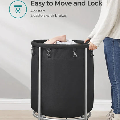 Laundry basket with wheels round laundry storage cart