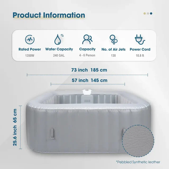 4–6 Person Inflatable Hot Tub | Portable Spa with 130 Bubble Jets